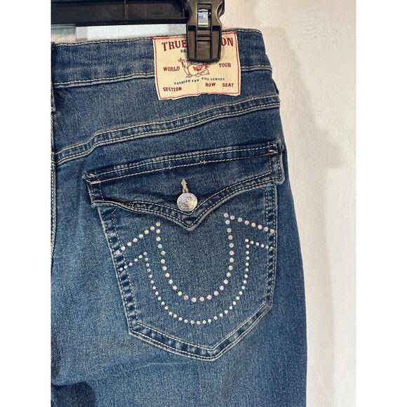NEW True Religion 30 Becca Crystal Flap Rhinestone Mid Rise Bootcut Jean $179 B6 - Picture 3 of 7